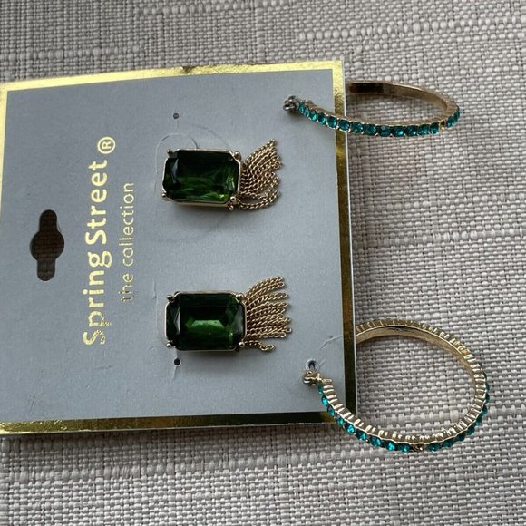 Spring Street the Collection Women Earrings GreenGold Tone Fashion Jewelry New - Picture 7 of 9